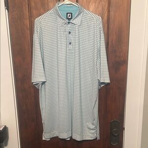 FootJoy Men's Blue and White Checkered Polo